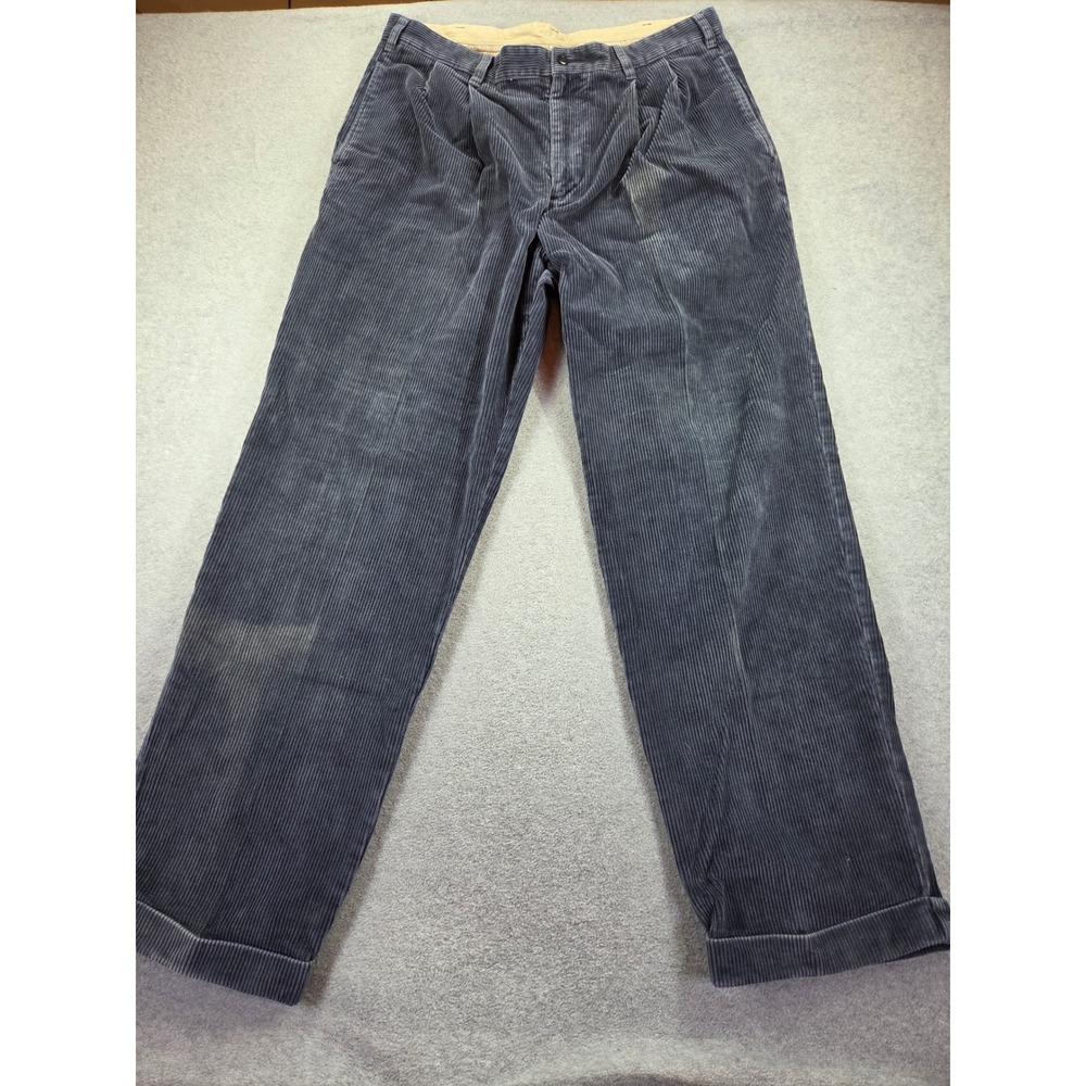 Brooks Brothers Mens Pleated Corduroy Trousers 36x32 Navy Blue Grandpacore
